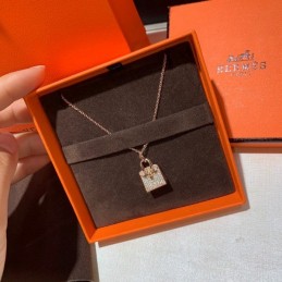 Replica Hermes rose gold diamond lock necklace with sparkling stones