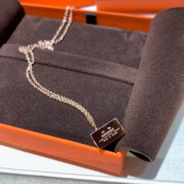 Replica Hermes rose gold diamond lock necklace with sparkling stones