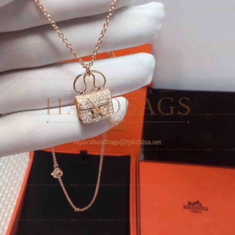 Replica Hermes Rose Gold Diamond Padlock Necklace - Style 2
