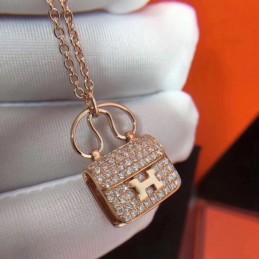 Replica Hermes Rose Gold Diamond Padlock Necklace - Style 2
