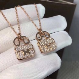 Replica Hermes Rose Gold Diamond Padlock Necklace - Style 2