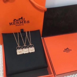 Replica Hermes Rose Gold Diamond Padlock Necklace - Style 2