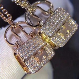 Replica Hermes Rose Gold Diamond Padlock Necklace - Style 2