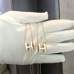 Replica Hermes white H pendant necklace with gold plated hardware options