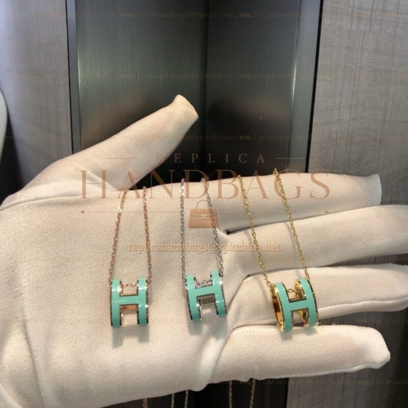 Replica Hermes turquoise H pendant necklace with plated hardware options