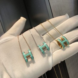 Replica Hermes turquoise H pendant necklace with plated hardware options