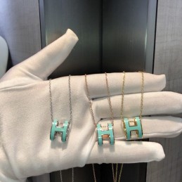 Replica Hermes turquoise H pendant necklace with plated hardware options