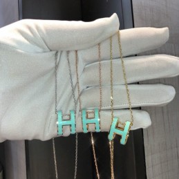 Replica Hermes turquoise H pendant necklace with plated hardware options