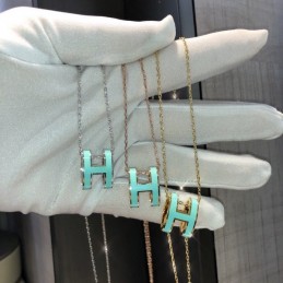 Replica Hermes turquoise H pendant necklace with plated hardware options