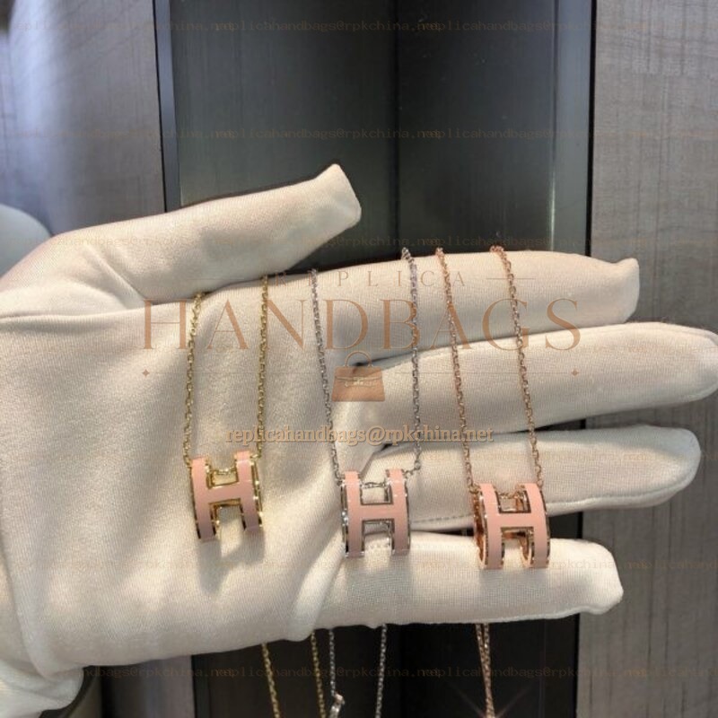Replica Hermes pink H pendant necklace with plated hardware options