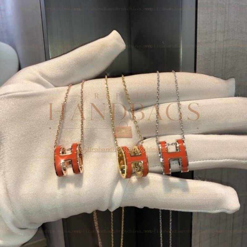 Replica Hermes orange H pendant necklace with plated hardware options