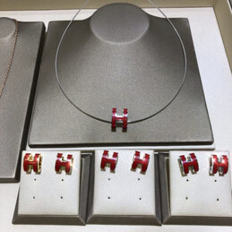 Replica Hermes red H necklace and earrings set with optional earrings