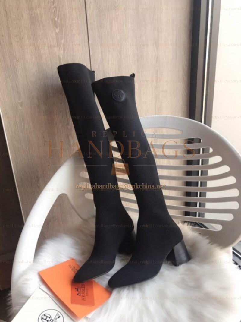 Replica Hermes Black Knee High Sock Boot