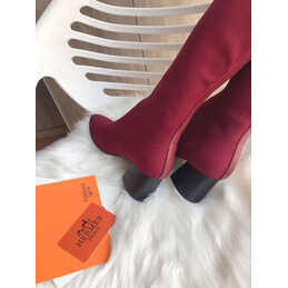 Replica Hermes Burgundy Knee High Sock Boot