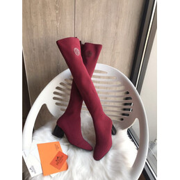 Replica Hermes Burgundy Knee High Sock Boot