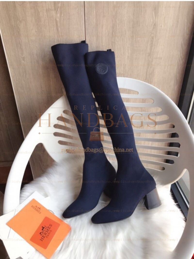 Replica Hermes Navy Knee High Sock Boot