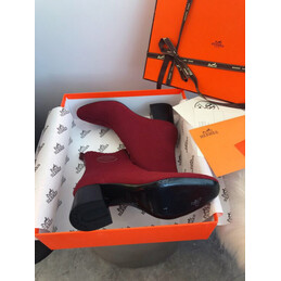 Replica Hermes Burgundy Button Ankle Boot
