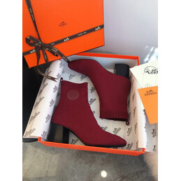 Replica Hermes Burgundy Button Ankle Boot