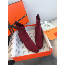 Replica Hermes Burgundy Button Ankle Boot