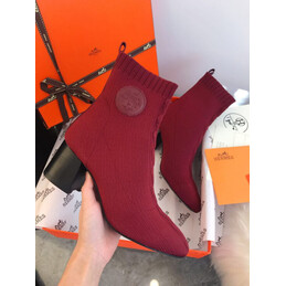 Replica Hermes Burgundy Button Ankle Boot