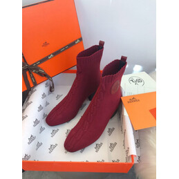 Replica Hermes Burgundy Button Ankle Boot