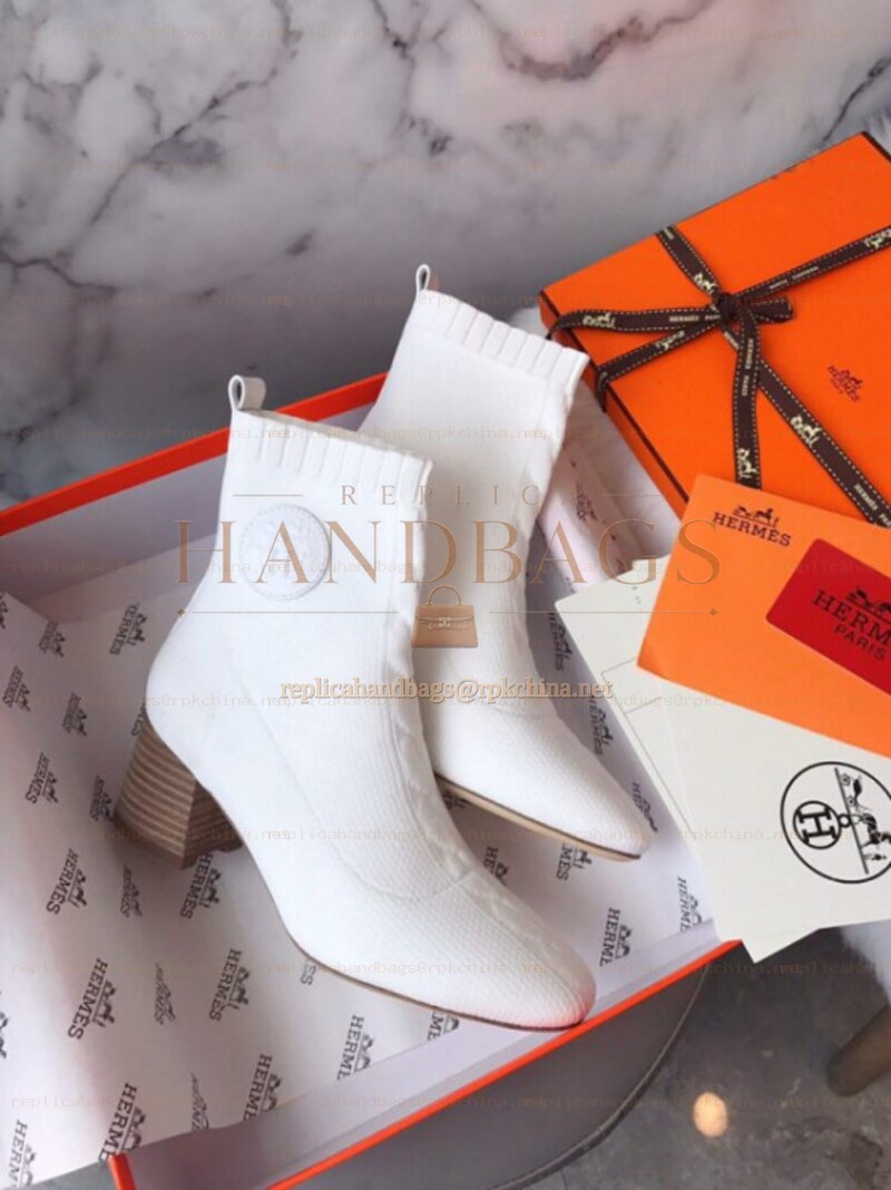 Replica Hermes White Button Ankle Boot