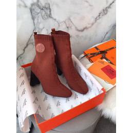 Replica Hermes Brick Red Button Ankle Boot