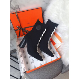 Replica Hermes Black White Lace Up Ankle Boot
