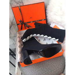 Replica Hermes Black White Lace Up Ankle Boot
