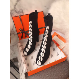 Replica Hermes Black White Lace Up Ankle Boot