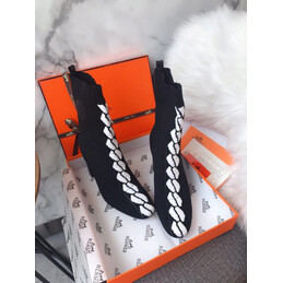 Replica Hermes Black White Lace Up Ankle Boot