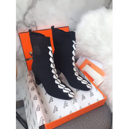 Replica Hermes Black White Lace Up Ankle Boot