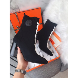 Replica Hermes Black White Lace Up Ankle Boot