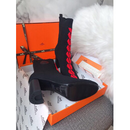 Replica Hermes Black Red Lace Up Ankle Boot