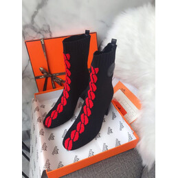 Replica Hermes Black Red Lace Up Ankle Boot