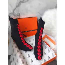 Replica Hermes Black Red Lace Up Ankle Boot