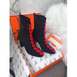 Replica Hermes Black Red Lace Up Ankle Boot