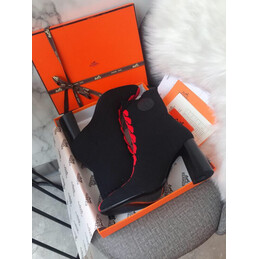 Replica Hermes Black Red Lace Up Ankle Boot