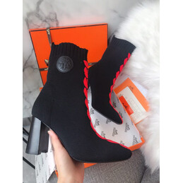 Replica Hermes Black Red Lace Up Ankle Boot