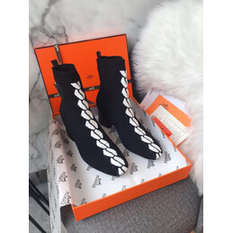 Replica Hermes Black Contrast Lace Up Ankle Boot