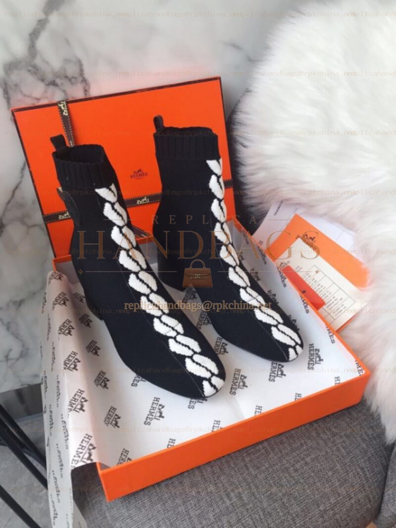 Replica Hermes Black Contrast Lace Up Ankle Boot