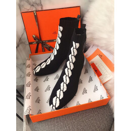 Replica Hermes Black Contrast Lace Up Ankle Boot