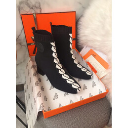 Replica Hermes Black Contrast Lace Up Ankle Boot
