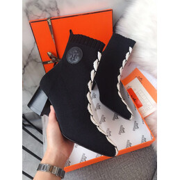 Replica Hermes Black Contrast Lace Up Ankle Boot