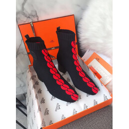 Replica Hermes Black Red Trim Lace Up Boot