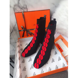 Replica Hermes Black Red Trim Lace Up Boot