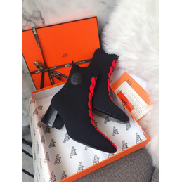 Replica Hermes Black Red Trim Lace Up Boot