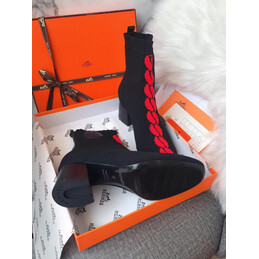Replica Hermes Black Red Trim Lace Up Boot