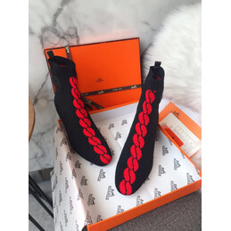 Replica Hermes Black Red Trim Lace Up Boot