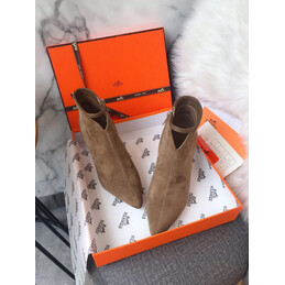 Replica Hermes Beige Suede Heeled Ankle Boot